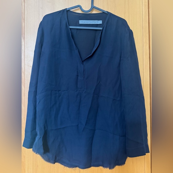 Raquel Allegra Tops - Raquel Allegra Navy V-Neck Long Sleeve Blouse